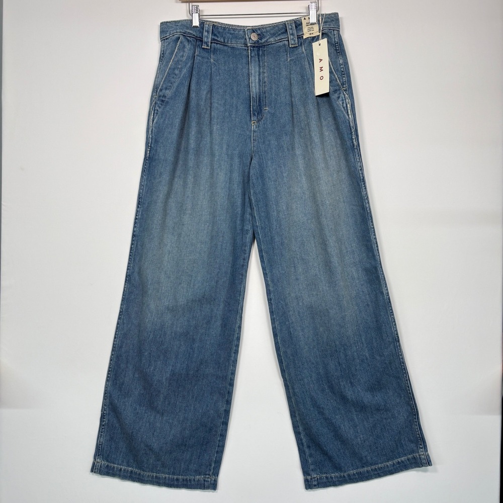 AMO Womens Matilda Trouser Jeans 31 Blue Mid Rise Loose Fit Wide Leg A169818 786